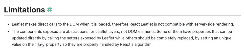React Leaflet limitations and DOM compatibility issues